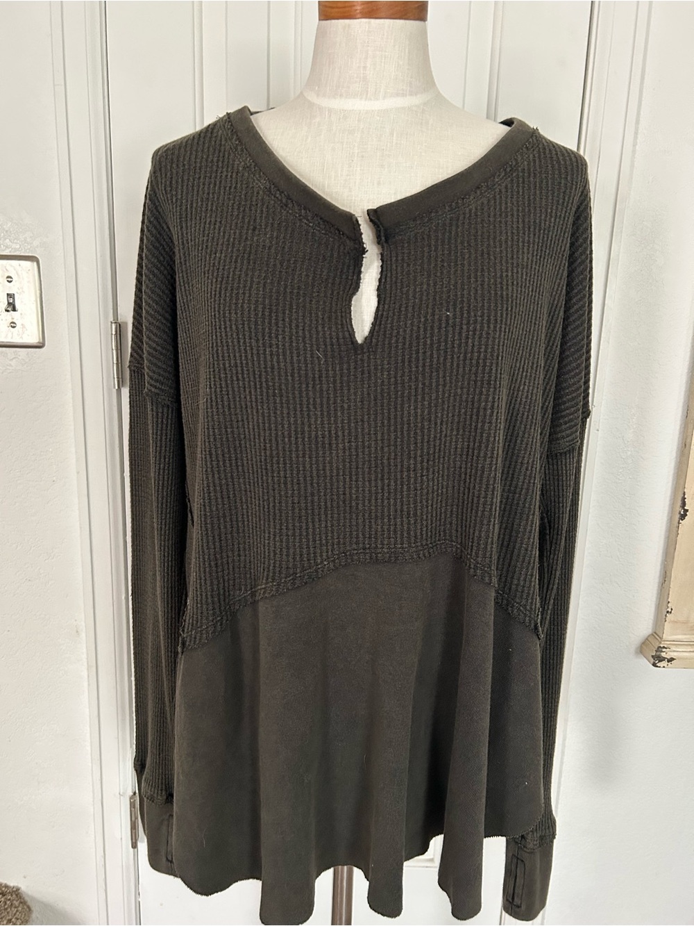 We The Free Charcoal Waffle-Knit Long Sleeve Swing Dress
